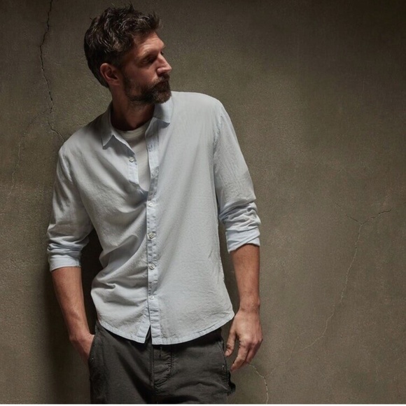 James Perse Men's Button Down Shirt Ice Blue Pigment Cotton Size 0 (XS) New - Picture 2 of 9